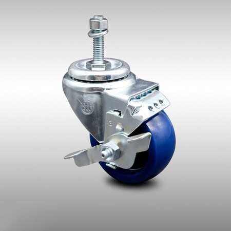 Service Caster 3 Inch SS Solid Polyurethane Swivel 3/8 Inch Threaded Stem Caster with Brake SCC SCC-SSTS20S314-SPUS-TLB-381615